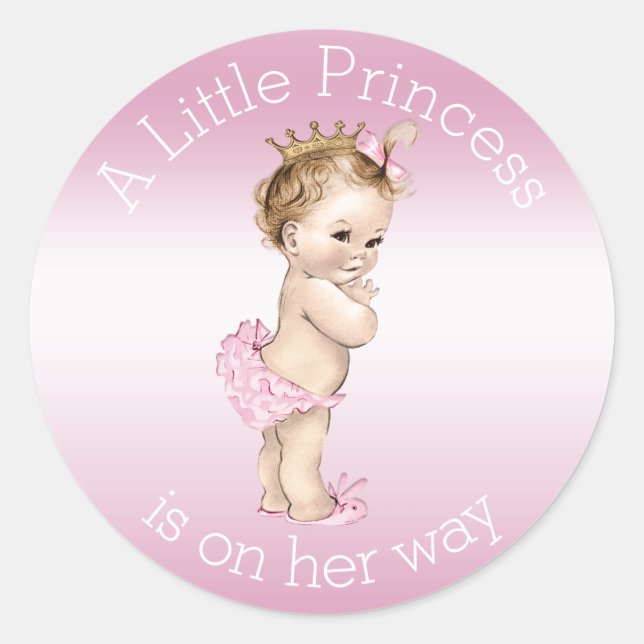 Pink Little Princess Baby Dusche Runder Aufkleber (Vorderseite)