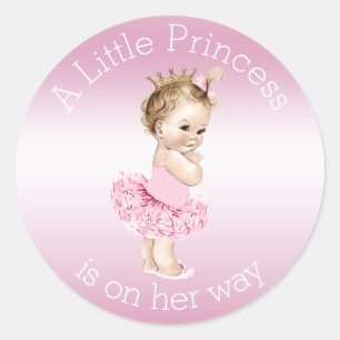 Pink Little Princess Ballerina Baby Dusche Runder Aufkleber