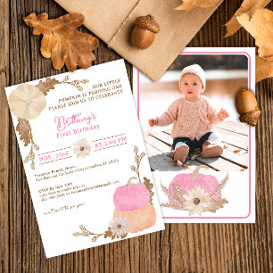 Pink Little Pumpkin 1. Geburtstag Einladung