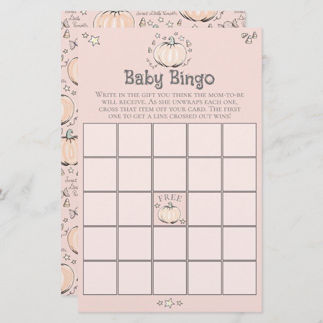 Pink Little Pumpkin Baby Bingo Baby Showspiel (Vorne/Hinten)
