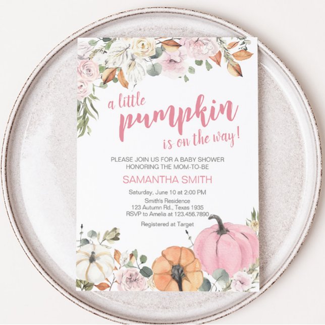 Pink Little Pumpkin Baby Dusche Einladung (Pink Little Pumpkin Baby Shower Invitation )