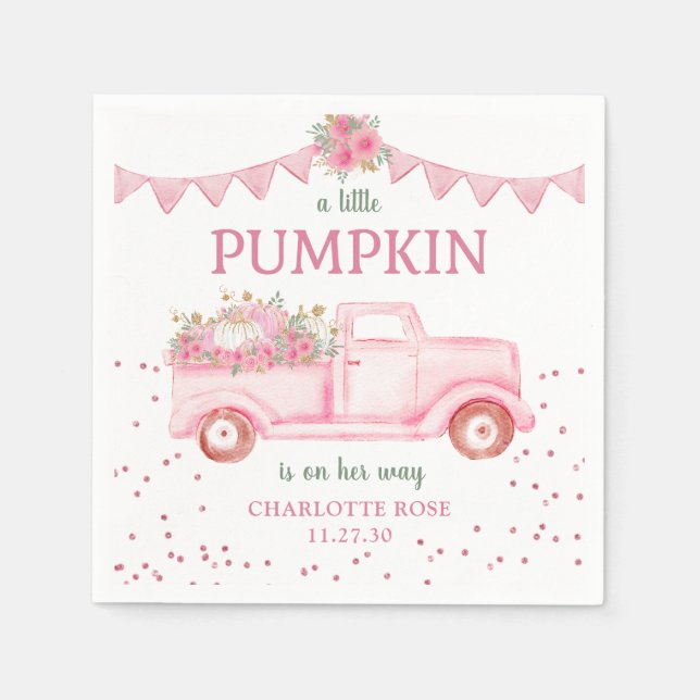 Pink Little Pumpkin Baby Dusche Napkins Serviette (Vorderseite)