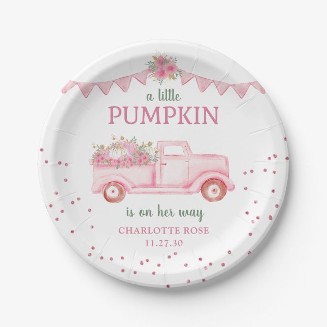 Pink Little Pumpkin Baby Dusche Pappteller (Vorderseite)