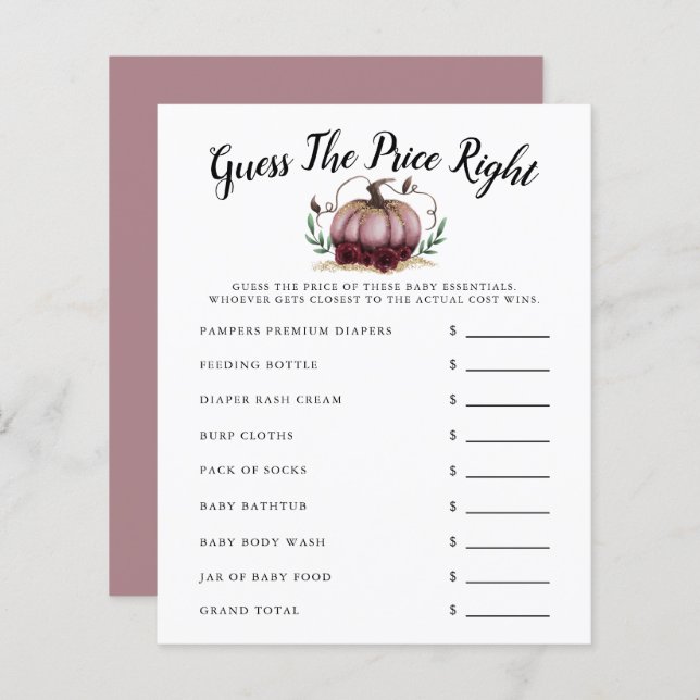 Pink Little Pumpkin Baby Dusche schätzt den Preis (Vorne/Hinten)