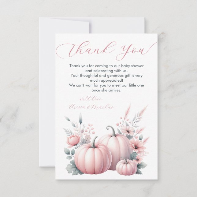 Pink Little Pumpkin Danke Note Card (Vorderseite)