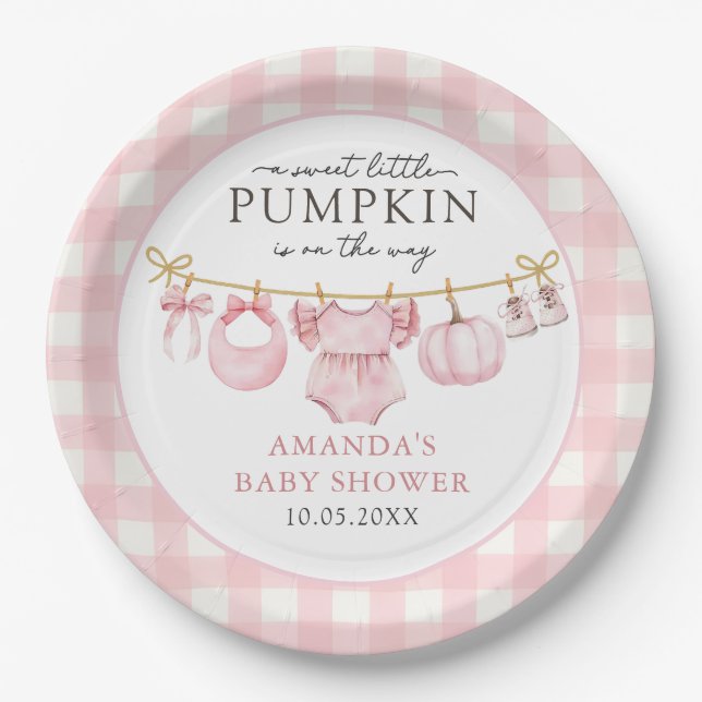 Pink Little Pumpkin Fall Babydusche Papierplatte Pappteller (Vorderseite)