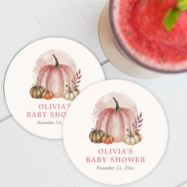 Pink Little Pumpkin Fall Niedlich Girl Baby Dusche Runder Pappuntersetzer