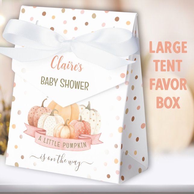 Pink Little Pumpkin Girl Babydusche Große Zelte Geschenkschachtel (Dotted Pumpkin favor box - You can choose from 2 sizes of these tent favor boxes)