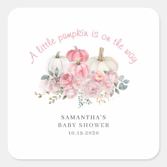 Pink Little Pumpkin Girl Babydusche Quadratischer Aufkleber (Vorderseite)