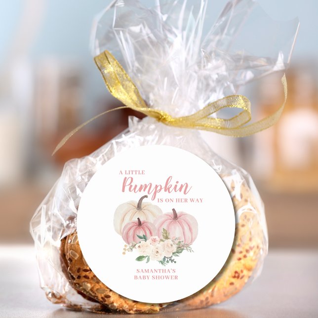 Pink Little Pumpkin Girl Babydusche Runder Aufkleber (Von Creator hochgeladen)