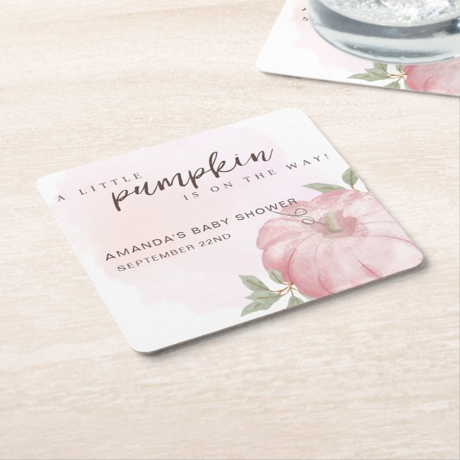 Pink Little Pumpkin Herbst Babydusche Rechteckiger Pappuntersetzer (angewinkelt)