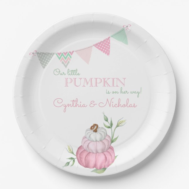 Pink Little Pumpkin Patch Girl Baby Dusche Pappteller (Vorderseite)