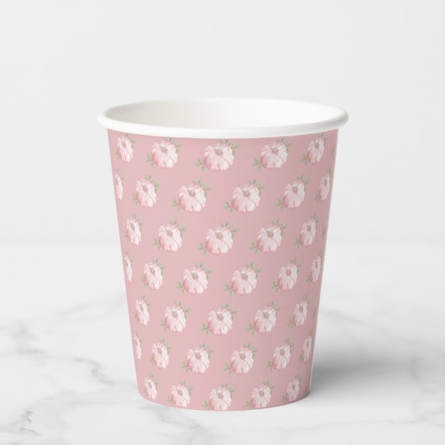 Pink Little Pumpkin Pattern Fall Baby Dusche Pappbecher (Rückseite)