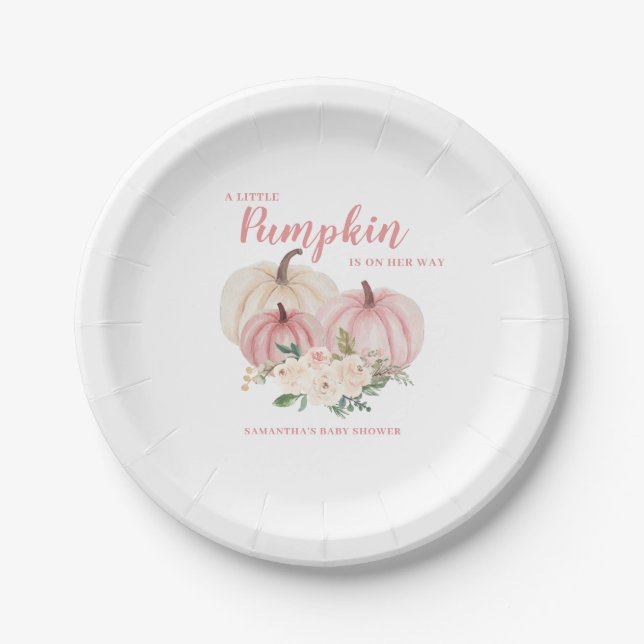 Pink Little Pumpkin Personalisiert Baby Dusche Pappteller (Vorderseite)