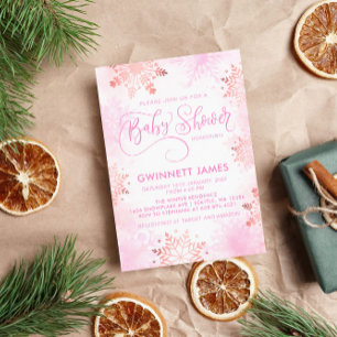 Pink Little Snowflake Girl Babydusche Einladung