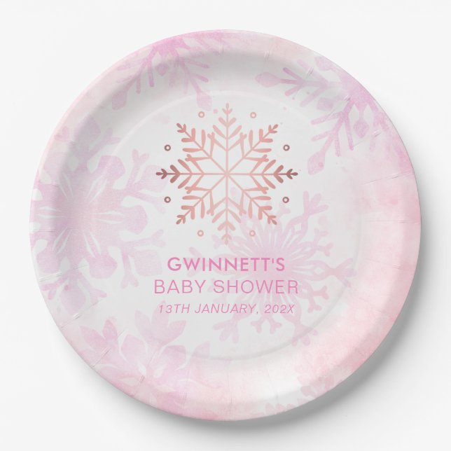 Pink Little Snowflake Girl Babydusche Pappteller (Vorderseite)