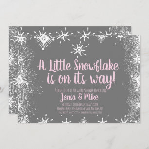 Pink Little Snowflakes Snowy Script Baby Dusche Einladung