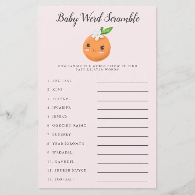 Pink Little Süsse Baby Word Scramble Game (Vorderseite)