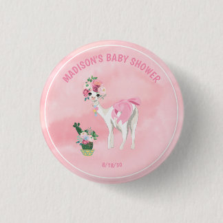 Pink Llama Alpaca Girls Babydusche Button