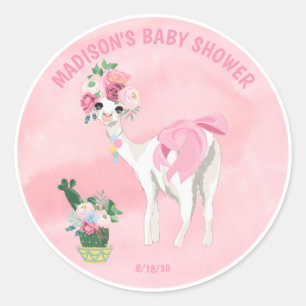Pink Llama Alpaca Girls Babydusche Runder Aufkleber
