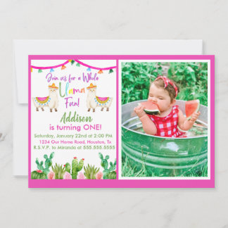 Pink Llama/Cactus Fiesta Foto Einladung