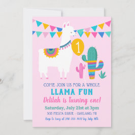 Pink Llama Fun Erstgeburtenparty Girl Foto Einladung