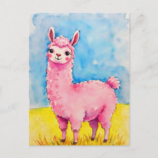 Pink Llama gegen den blauen Himmel Postkarte (Vorderseite)