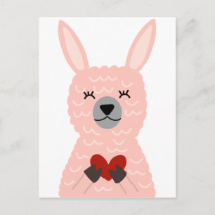 Pink Llama hält ein Herz Postkarte