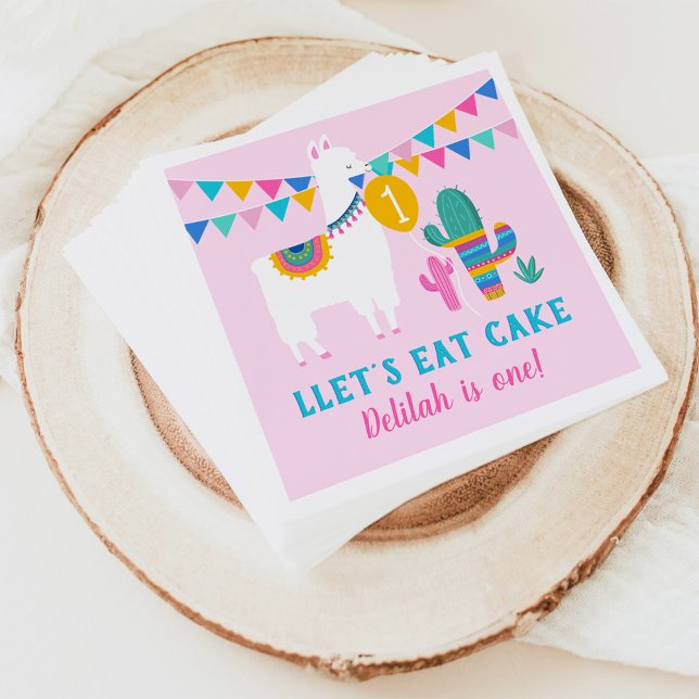 Pink Llama Llet's Eat Cake Birthday Girl Party Serviette (Von Creator hochgeladen)