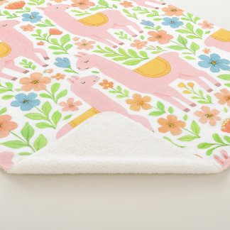 Pink Llamas & Flowers Sherpa Blanket - Customiz Sherpadecke
