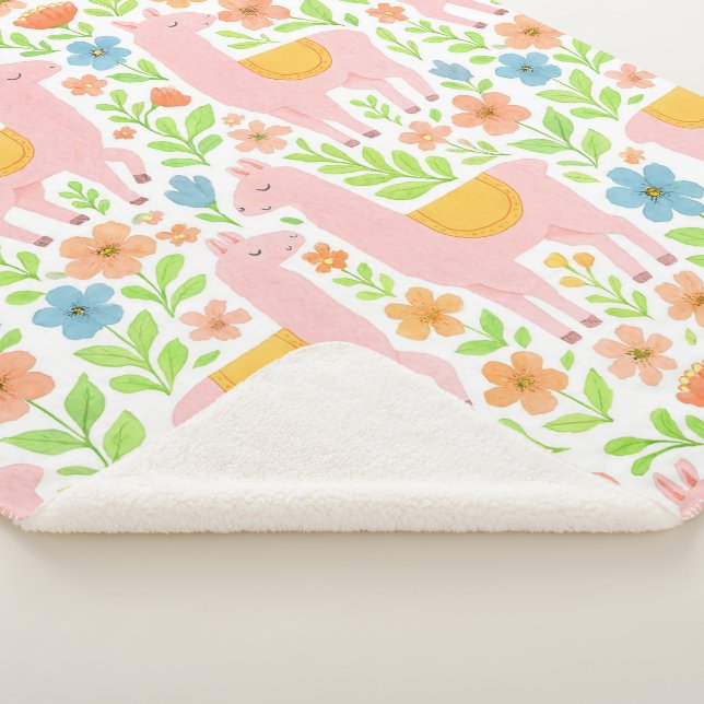 Pink Llamas & Flowers Sherpa Blanket - Customiz Sherpadecke (3/4)