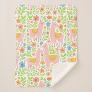 Pink Llamas & Flowers Sherpa Blanket - Customiz Sherpadecke