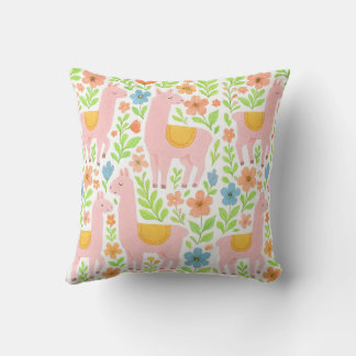 Pink Lllamas & Floral Design Pillows - Customize Kissen