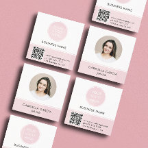 Pink Logo QR Code Photo Square Business Card