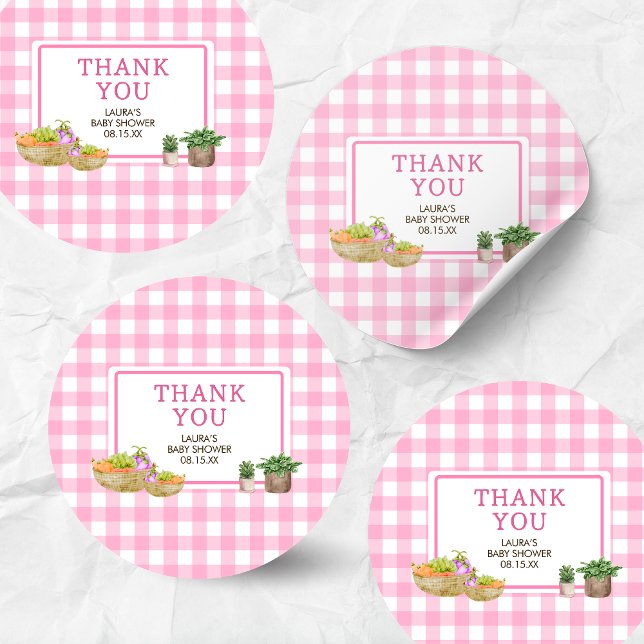 Pink Lokal gezüchtete Bauern Markt Kinderdusche Runder Aufkleber (Pink Farmers Market Locally Grown Baby Shower Round Sticker)