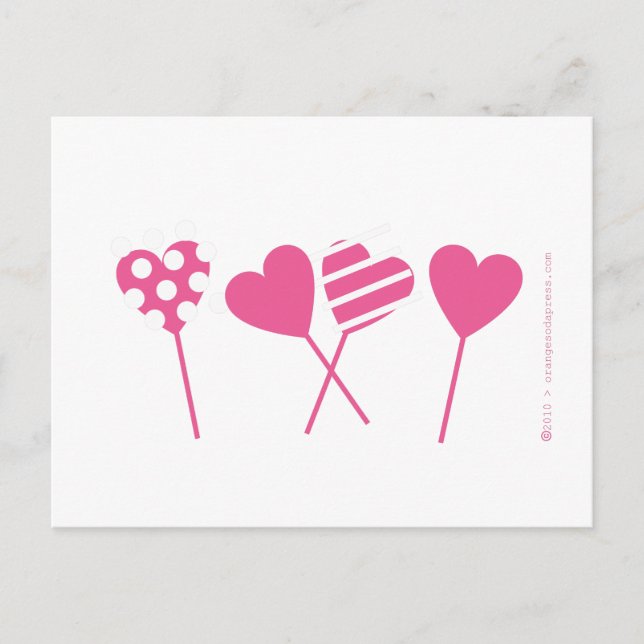Pink Lollipop Hearts Postcard Postkarte (Vorderseite)