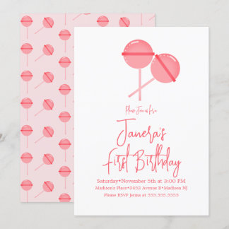 Pink Lollipops Candy Bar First Birthday Einladung