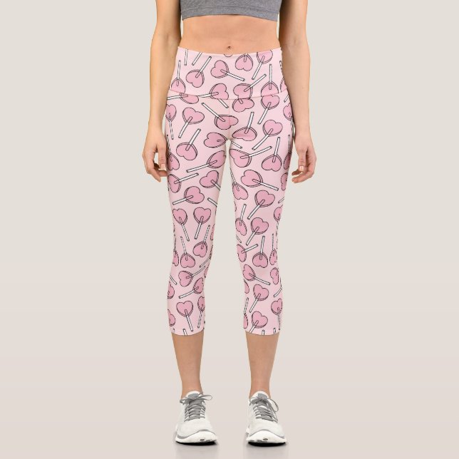 Pink Lollipops, Heart Lollipops, Lollipop Pattern Capri Leggings (Vorderseite)