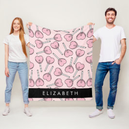 Pink Lollipops, Heart Lollipops, Lolly, Your Name Fleecedecke