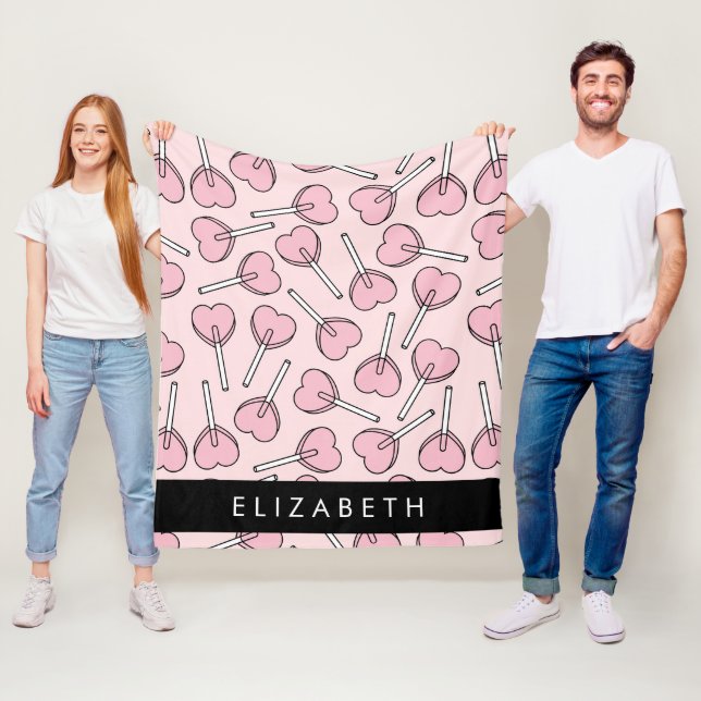 Pink Lollipops, Heart Lollipops, Lolly, Your Name Fleecedecke (Beispiel)
