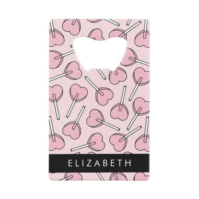 Pink Lollipops, Heart Lollipops, Lolly, Your Name Geldbeutel Flaschenöffner (Vorderseite)