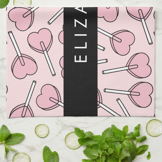 Pink Lollipops, Heart Lollipops, Lolly, Your Name Geschirrtuch (Gefaltet)