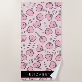 Pink Lollipops, Heart Lollipops, Lolly, Your Name Strandtuch
