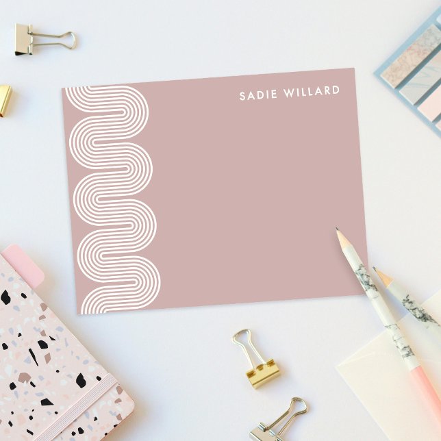 Pink Lombard Wavy Lines Modern Stationery Card Mitteilungskarte (Von Creator hochgeladen)