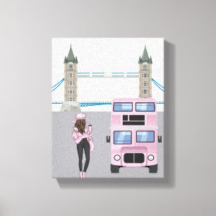 Pink London Bus mit Tower Bridge Artwork Leinwanddruck