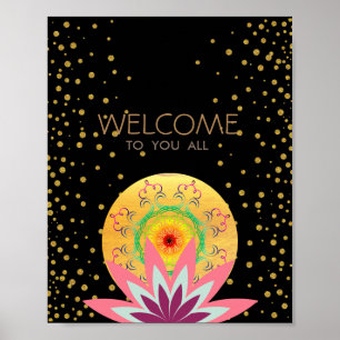 Pink Lotus Blume Black Yoga Healing Health Poster