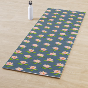 Pink Lotus Blume & Lily Pads auf Blue Yoga Mat Yogamatte