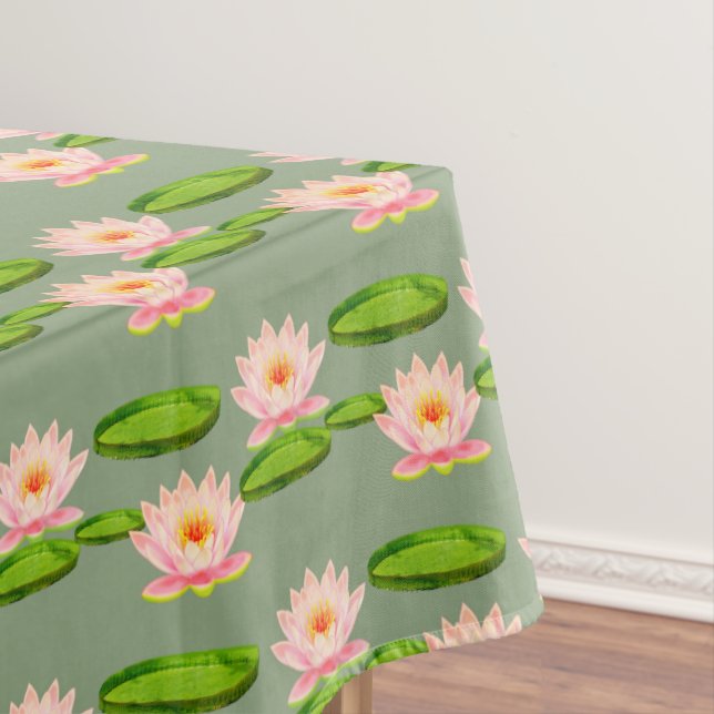 Pink Lotus Blume & Lily Pads auf Laurel Green Tischdecke (Beispiel)