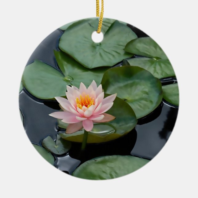 Pink-Lotus-Blume mit benutzerdefiniertem Text Keramik Ornament (Vorne)