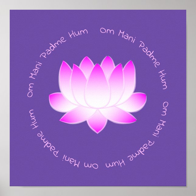Pink Lotus Blume Om Mani Padme Hum Print Poster (Vorne)